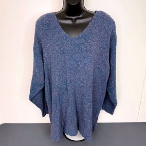 VTG Golden Touch Sweater Womens 20W Blue Marl V-Neck Wool Blend Shoulder Pads